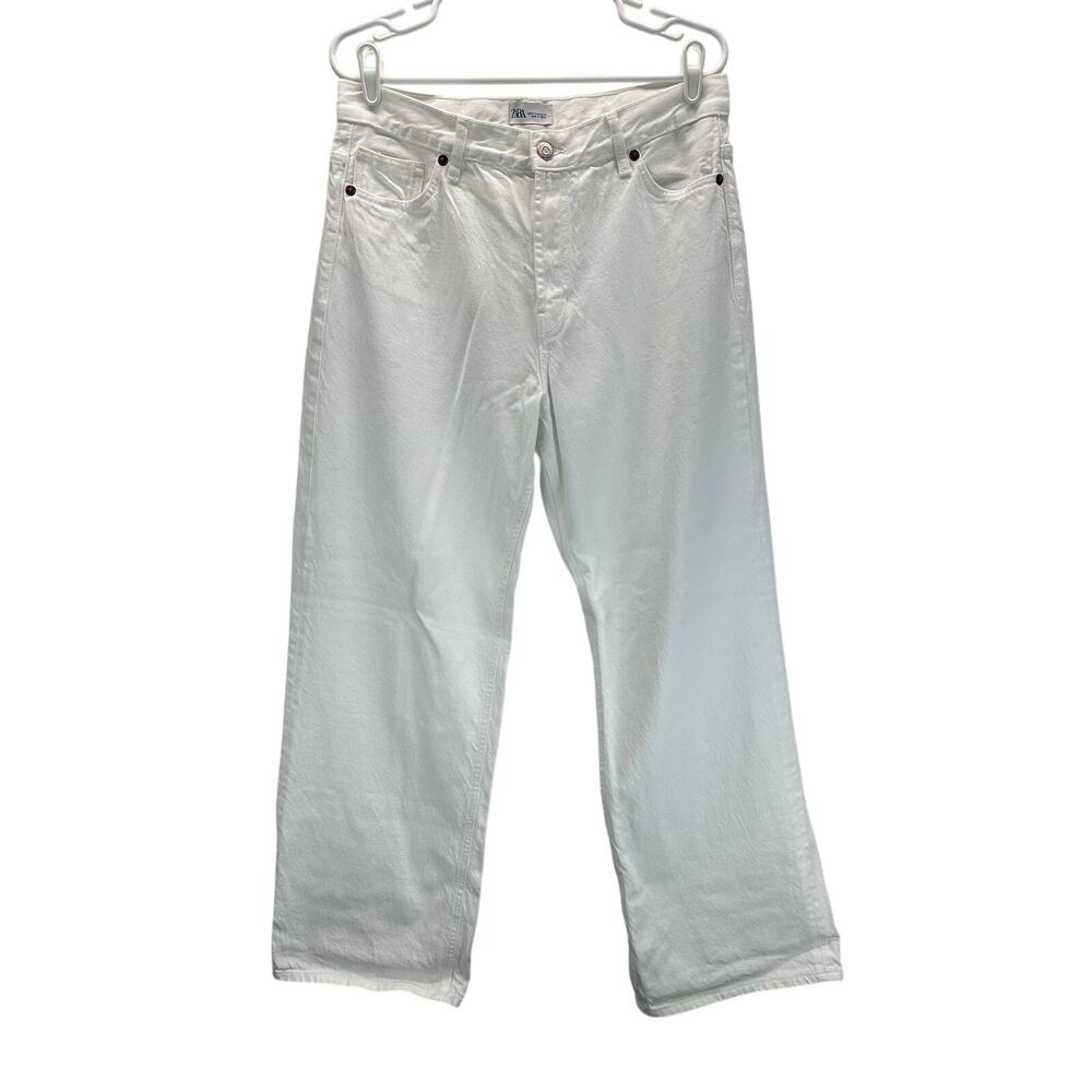 Zara Wide Leg Baggy White Jeans Relaxed Fit 10 Slouchy